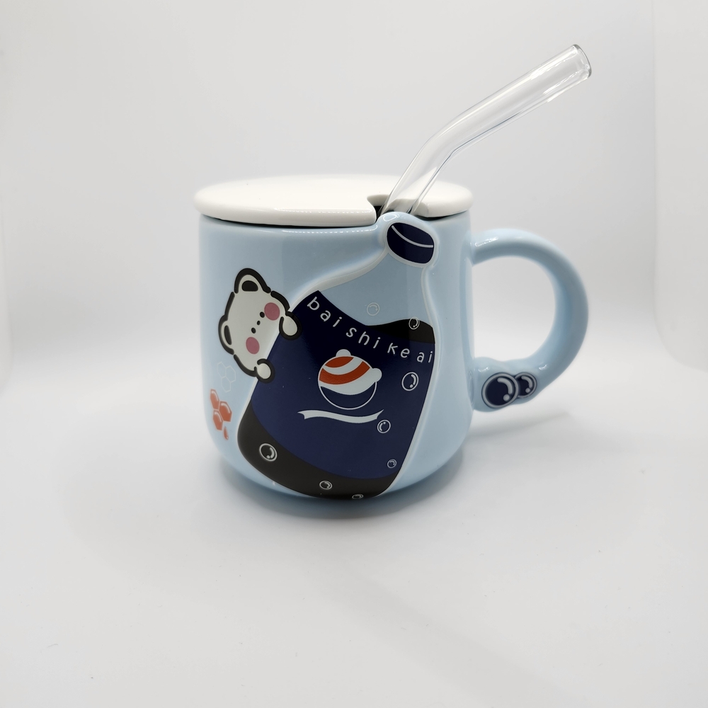 Blue Mug with Straw and Lid